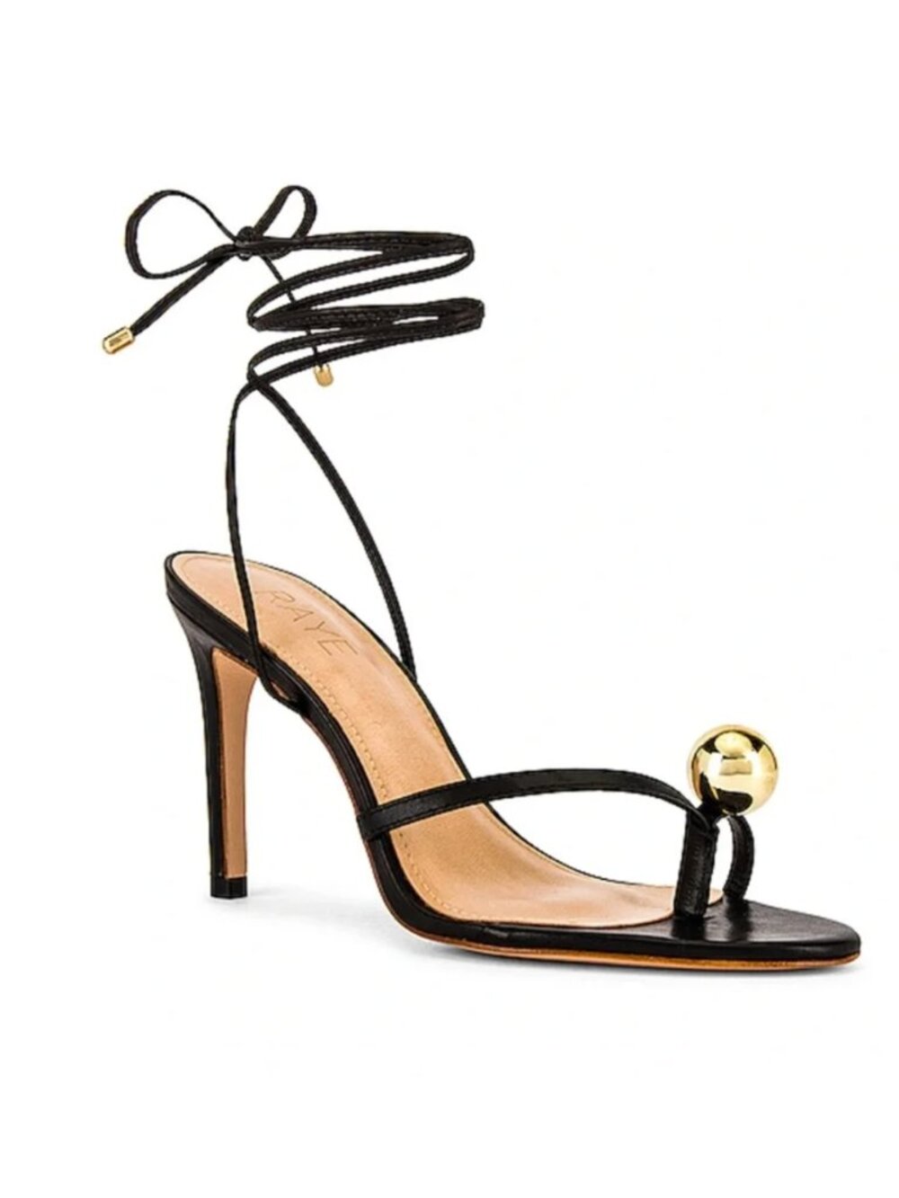 Raye Gilda Heel Gold Bubble Heels Open Toe Lace Up Strappy Leather Black Size 9